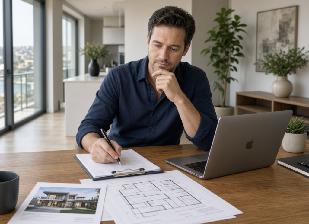 Sydney buyer reviewing property details before making an offer